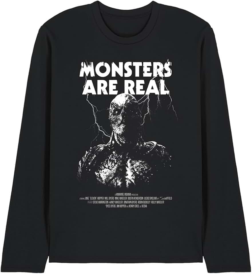 Stranger Things Unisex Stranger Things Vecna Monsters Are Real Unisex Long Sleeve T Shirt, Black T-Shirt (1er Pack)