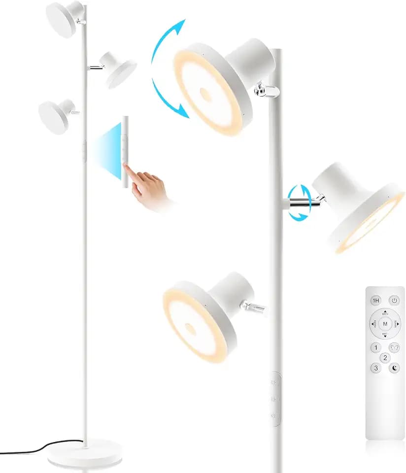 SIBRILLE Stehlampe Wohnzimmer 36W 2500LM Stehlampe LED Dimmbar, Fernbedienung&Touch-Steuerung, 2700K-6500K 3-Licht Leselampe Stehleuchte Moderne Deckenfluter LED Dimmbar für Wohnzimmer Büro, Weiß