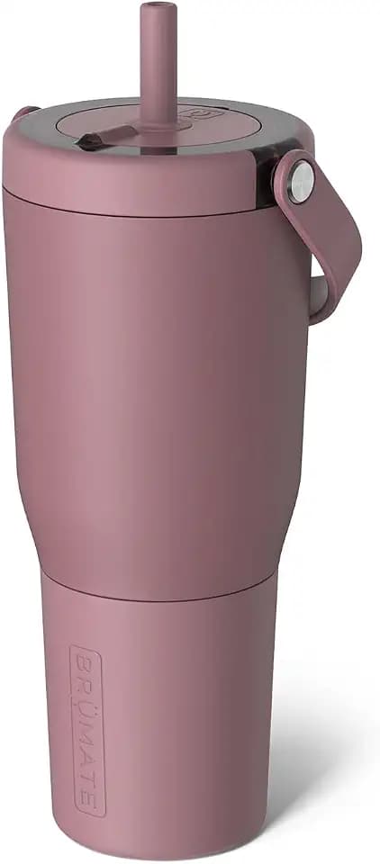 BrüMate Resa 35oz 100% Leakproof Travel Tumbler w/Handle & Straw | Flexible SoftSip Straw | Silicone Sleeve for Durability | Stainless Steel | Cup Holder & Travel Friendly Water Bottle (Rose Taupe)