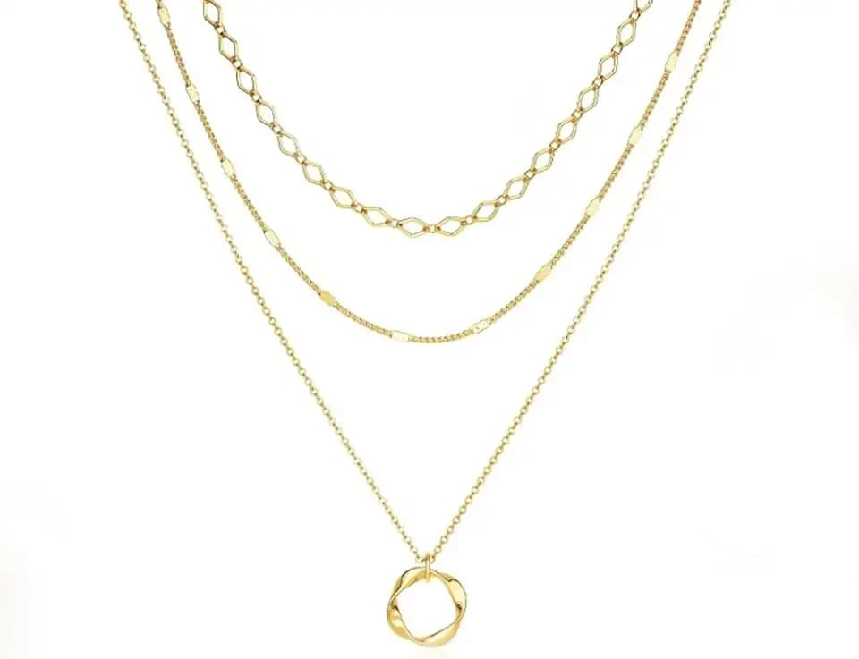 GIGB PBDK Gold Layered Circle Necklace Set for Women Trendy Silver Paperclip Chain Irregular Twist Circle Necklaces Stackable Dainty Choker Valentines Day Gifts