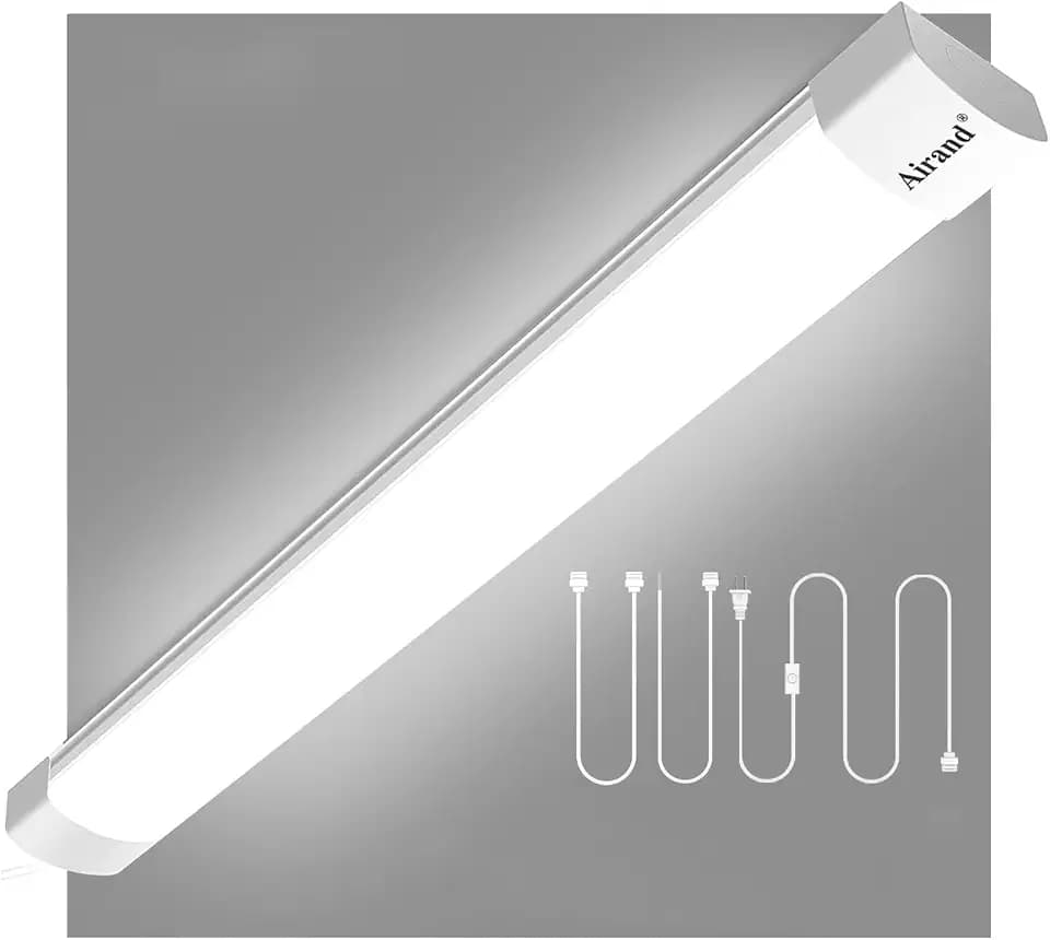 Airand Utility LED Shop Light Fixture 2FT with Plug, Linkable led Tube Light 5000K Under Cabinet Lighting,1800 LM LED Ceiling and Closet Light 18W, Corded Electric with ON/Off Switch