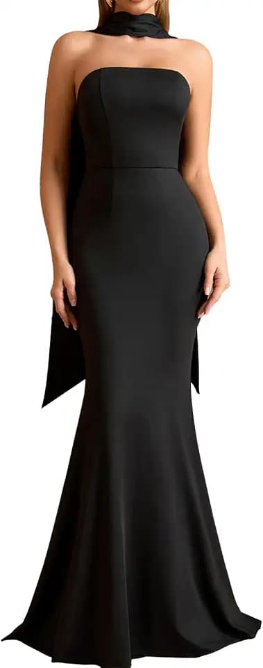 Women's Summer Bodycon Tube Wedding Guest Maxi Dresses for Bride with Scarf