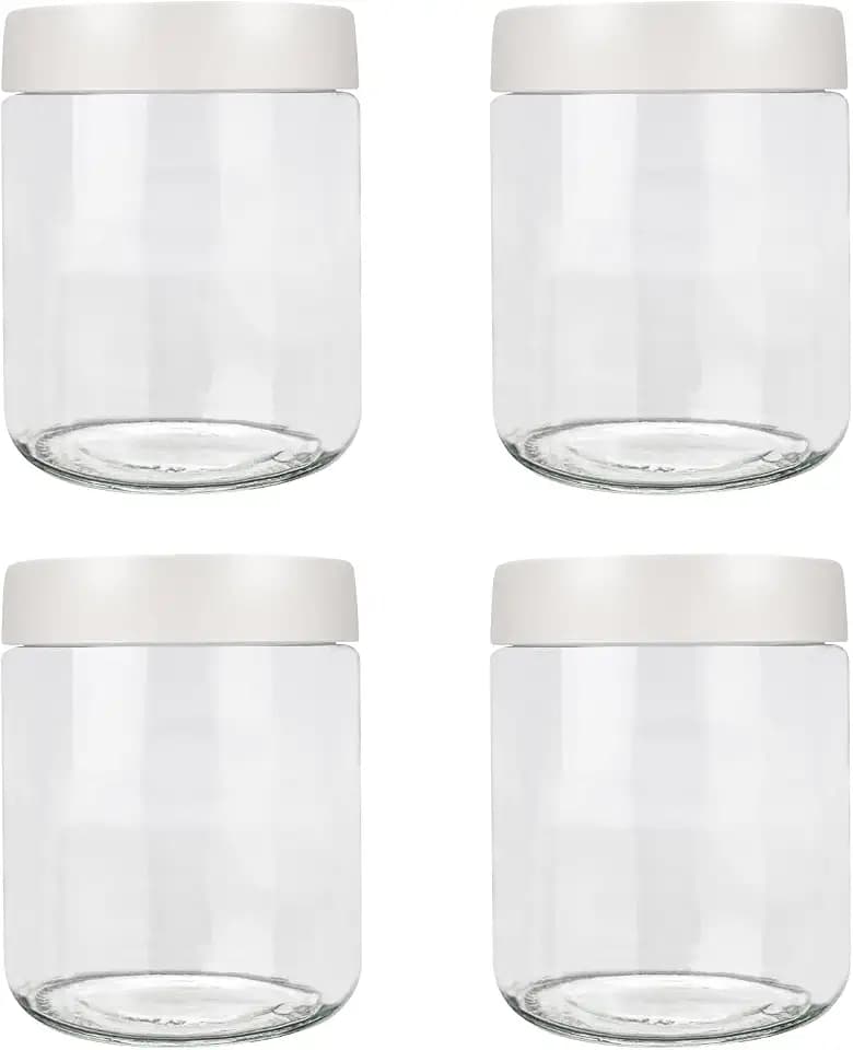 Glasgefäß mit Schraubdeckel, Overnight Oats Behälter mit Deckel, Wide Mouth Storage Containers Leakage (500ml - Weiß)