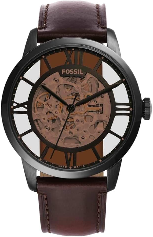 Fossil Watch for Men Townsman, 48mm case Size, Mechanical Automatic Movement, Leather Strap