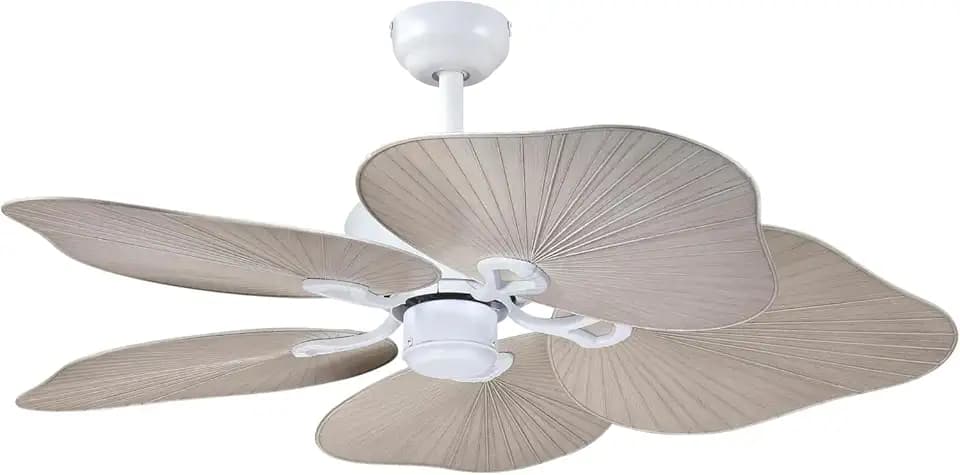 Westinghouse Lighting Oasis Tropical Ceiling Fan, 44 Inch Indoor/Outdoor Ceiling Fan with Remote Control, Matte White Finish, DC Motor