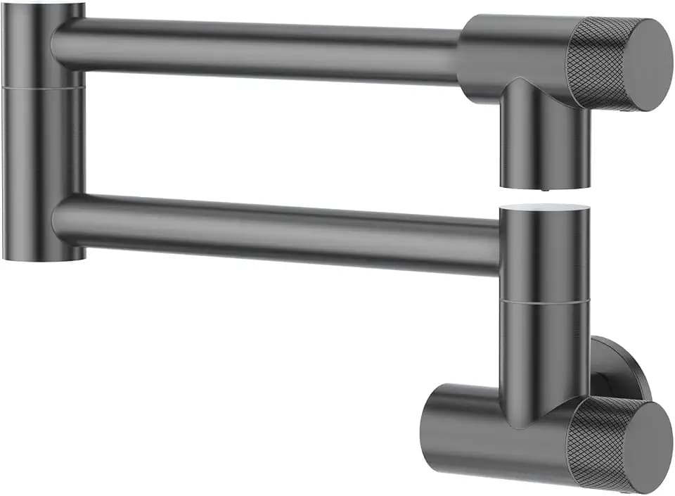Pot Filler Faucet with Knob Switch, Wall Mount Over Stove Folding Faucet, Single Hole Stainless Steel Kitchen Pot Faucets, Gunmetal Gray