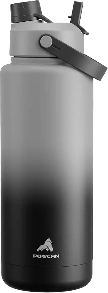 POWCAN Insulated Water Bottle with 2-in-1 Straw and Spout Lid, Keep Cold 24H, Leak-Proof, BPA-Free, Double Wall Stainless Steel Water Bottle for Sports, Gym, Travel, and School (40oz, Obsidian)