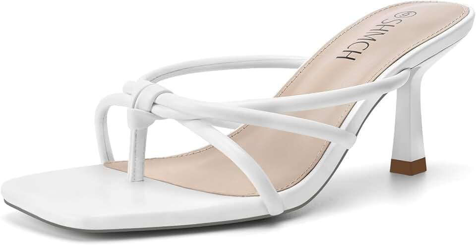 Women's Kitten Heel Sandals Square Toe Strappy Thong Heels