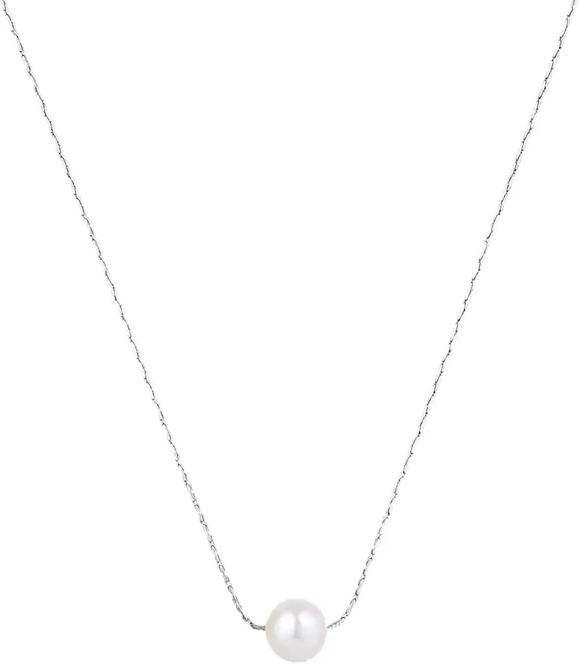 Single Pearl Pendant Necklace, White Pearl on Silver Chain