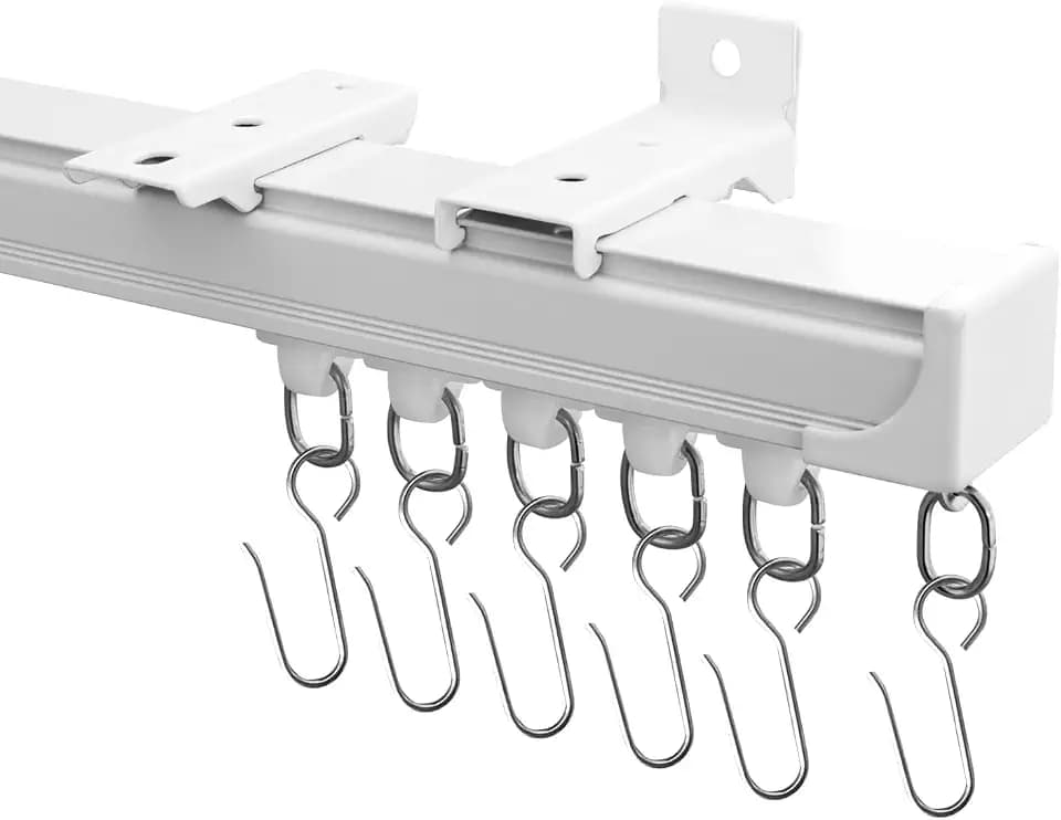 Hoeflife Ceiling Curtain Tracks,Curtain Track Wall Mount,Track Curtains Rod Ceilings Mount Heavy Duty Ceiling Tracks for Curtains Room Divider Rod with Hooks,White 6ft