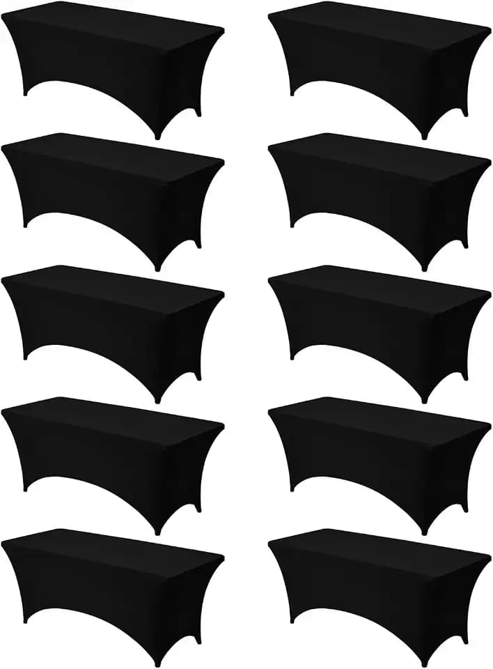 VEVOR 10 x Stretch Spandex Tischdecke Tischwäsche (rechteckig) geeignet für 1829 mm Tische, waschbarer knitterfreier Tischdeckenschutz Tischtuch für Partys Hochzeiten Bankette Festivals, Schwarz