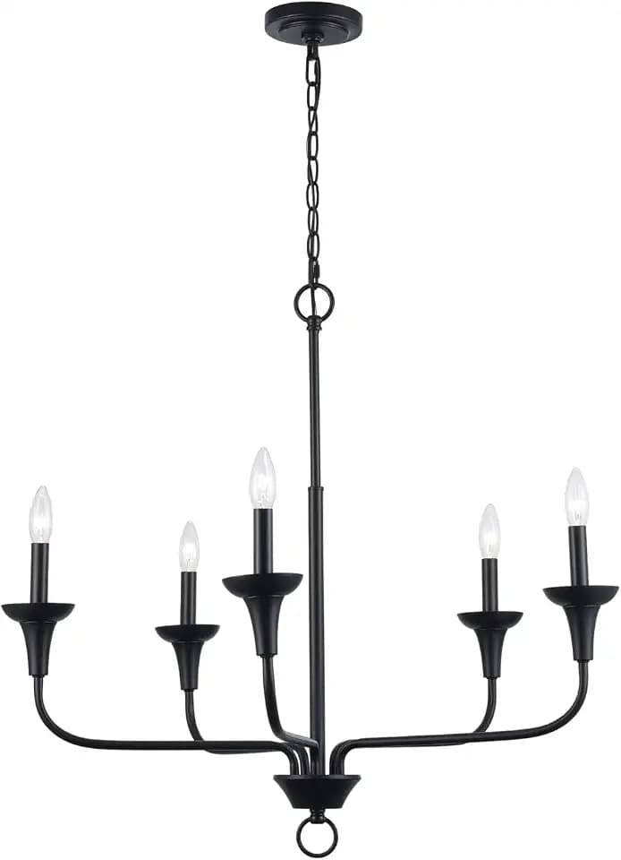 Asher Hamilton Fairmont Chandelier AHC-100BK | 31 Inch Black Modern Open Frame Ceiling Light | 5 Light E12 Candelabra Base | Indoor Hardwired Fixture for Dining Room Living Room Entryway