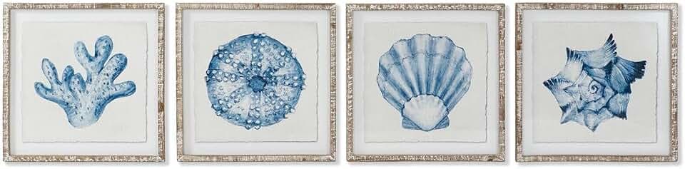Korallengemälde, mediterran, 50 x 2,5 x 50 cm, 4 Stück