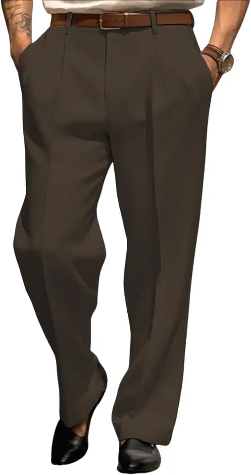 Men’s Dress Pants Straight Leg Pleat-Front Casual Suit Pants Plain Comfort Work Office Business Lounge Trouser Long