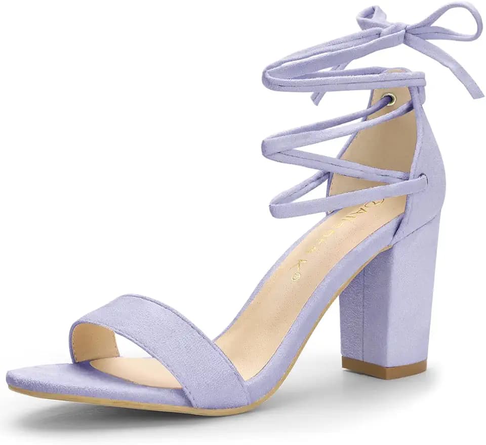 Allegra K Women Chunky Strappy Lace Up Heels Open Toe Sandal