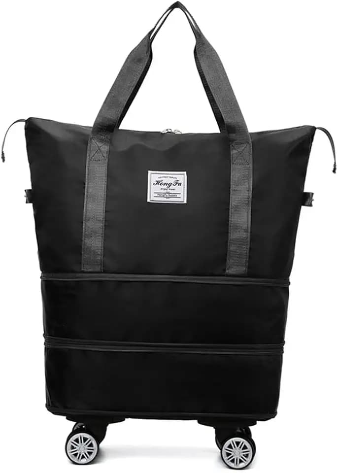 Travel Tote Bag with Trolley Sleeve Expandable Extra Duffel Bag with Wheels Lightweight Traveling Foldable Suitcase