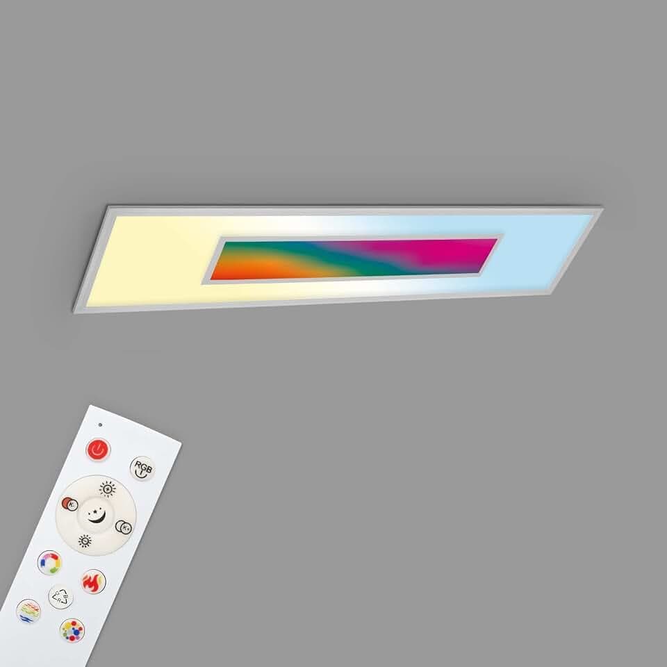 TELEFUNKEN - LED Panel RGB, LED Deckenleuchte CCT, Deckenlampe RGB Centerlight, Regenbogeneffekt, Fernbedienung, Dimmbar, Silberfarbig, 1195x295x65mm