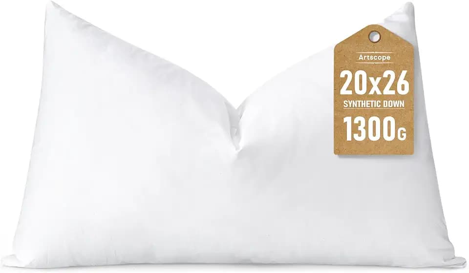 Artscope Synthetic Down Lumbar Pillow Insert, 20x26 Down Alternative Throw Pillow Insert. Ultra Soft Fluffy Sleeping Pillow with 100% Cotton Cover, Decorative Pillows-White.