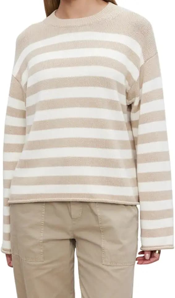 Velvet by Graham and Spencer Women's Lex Cotton Cashmere Sweater, Sable/Milk, S