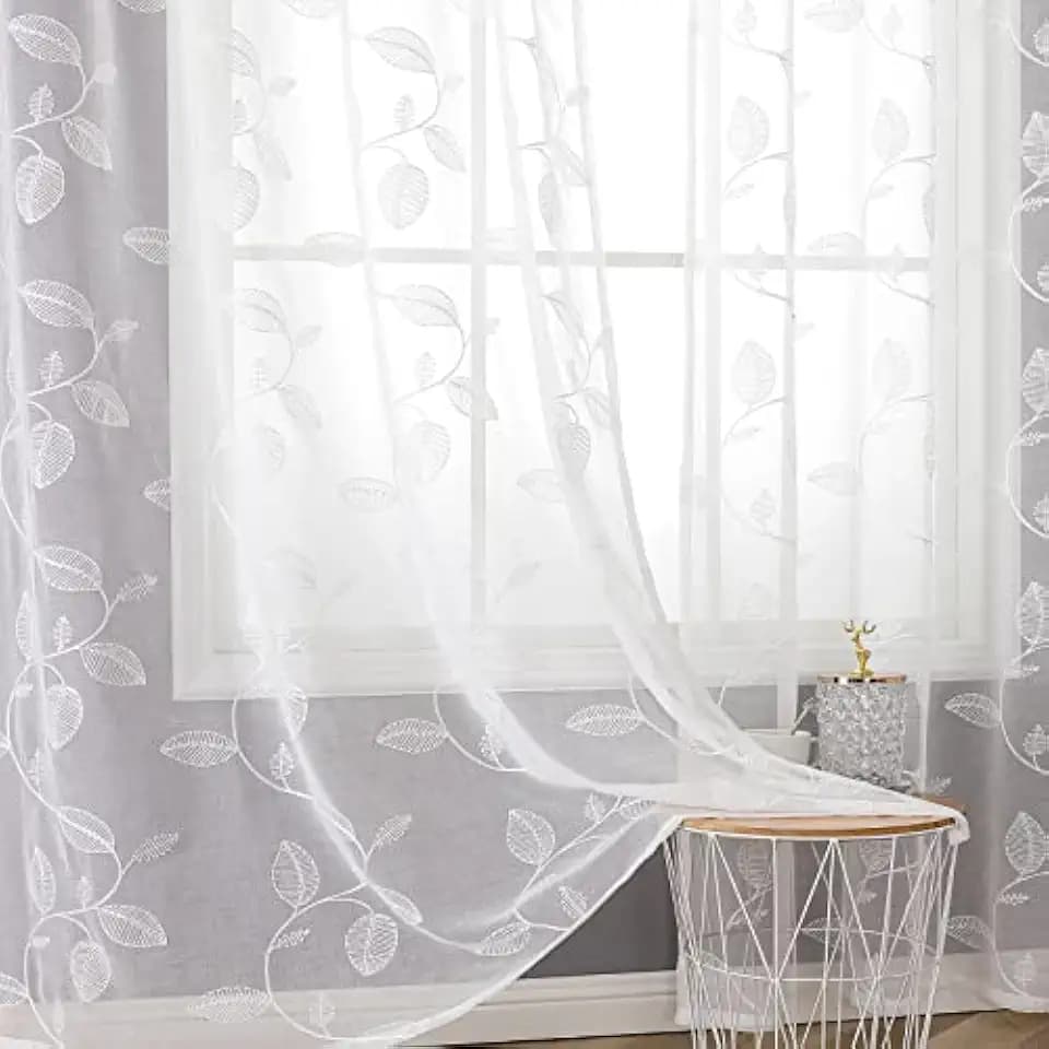 BGment White Sheer Curtains 90 Inches Long Living Room 2 Panels