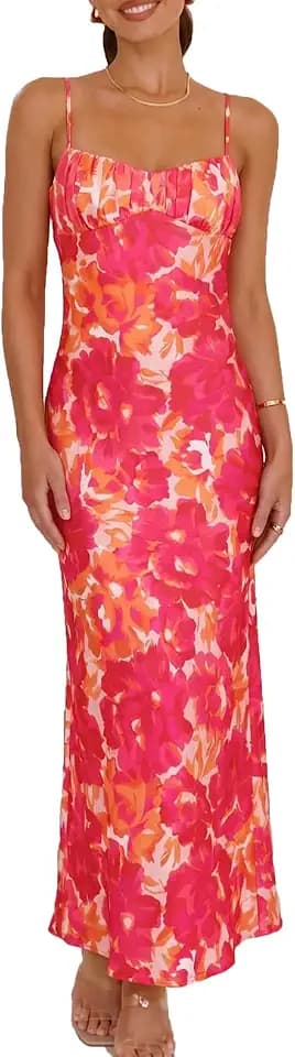 Realtix Satin Spaghetti Strap Backless Midi Dress Cocktail Wedding Guest