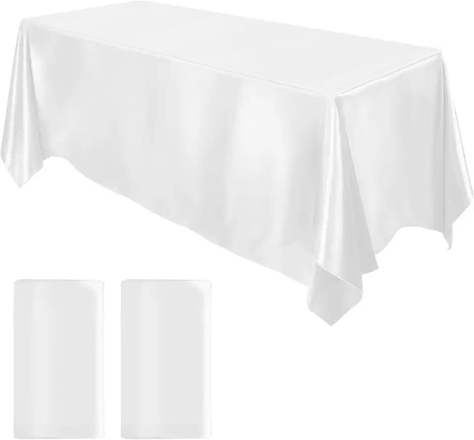 MCEAST 2 Pack Satin Rectangular Tablecloth, 102 x 58 Inches, White