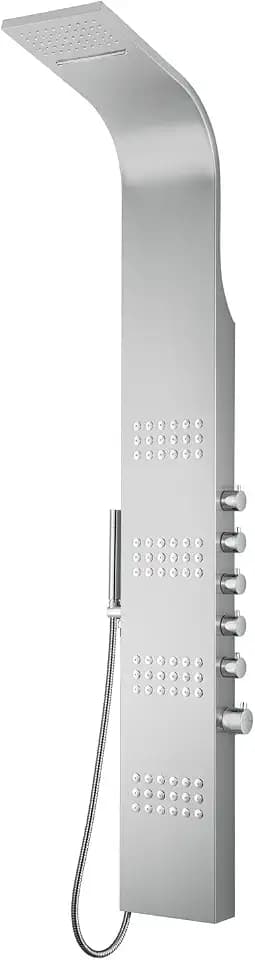 Blue Ocean 64.5” Stainless Steel SPS8727 Thermostatic Shower Panel Column with Rainfall Showerhead, Body Jets, and Handheld Showerhead, Shower Tower