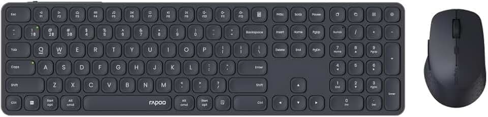 Rapoo 9810M Tastatur Maus Set Kabellos - Bluetooth & 2.4G USB Wireless, Multi Device bis 4 Geräte, Aluminium Gehäuse flach, Akku wiederaufladbar, QWERTZ Layout Deutsch, dunkelgrau