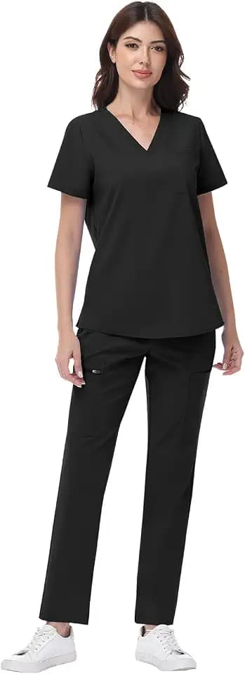 niaahinn Women's Scrub Set - V-Neck Medical Uniforms with Stretch Fabric & Zipper Pockets