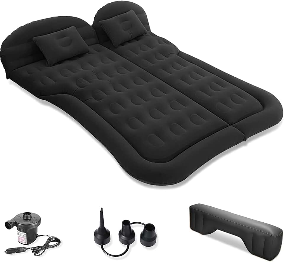 Ergocar Auto Luftmatratze SUV Aufblasbare Matratze mit Pumpe MPV Air Bett Camping Auto Kissen Erhöhte Luftmatratze Für Camping Reisen Hinterhof Strand (Schwarz)