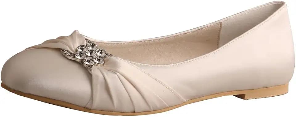 Damen Geschlossene Zehen Strass Clips Schleife Satin Damen Brautschuhe Flache