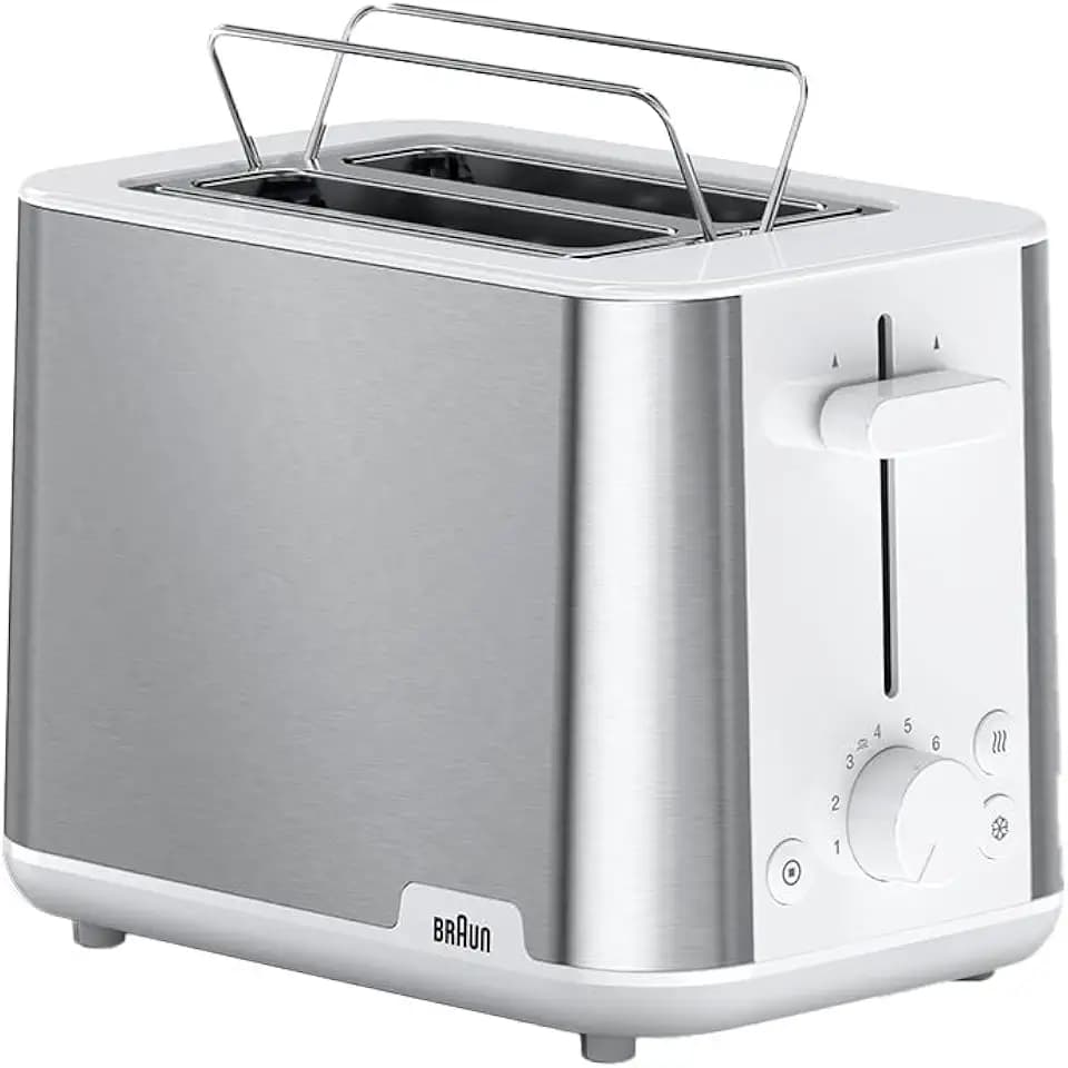 Braun PurShine Toaster HT1510 WH – Doppelschlitz-Toaster, 8 Röstgrade, Aufwärm- & Auftaufunktion, Ausziehbare Krümelschale, 900 Watt, Weiß