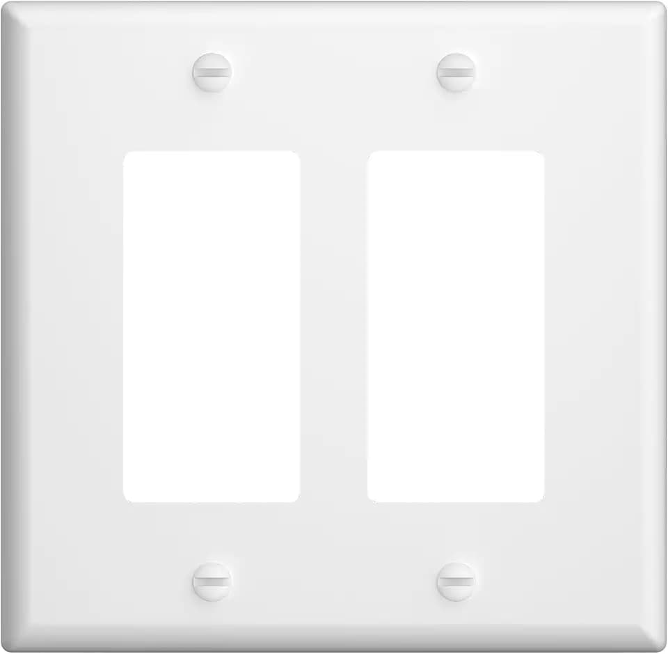 Amico Decorative Light Switch Cover Plate and Outlet Covers, Mid-Size (4.88” X 4.88”), Unbreakable Polycarbonate, Includes Screws, UL Listed, 2 Gang, White, 1 Pack