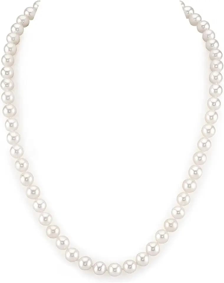 The Pearl Source Real White Freshwater Pearl Necklace for Women, AAAA Grade Genuine Cultured Freshwater Pearls, Naturally Round Pearl Jewelry, Classic Fine Jewelry Gift for Women