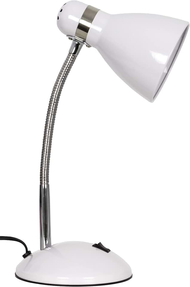 Bel Air Home - Schreibtischlampe Megara | Höhenverstellbar 40cm | Stabiler Fuß 15cm Durchmesser | E-27 Metall-Flexolampe für Büro und Heim, (Weiß) (Glühbirne nicht inklusive)