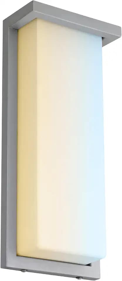 Sunlite 81482 14” Modern LED Wall Sconce Light, Outdoor Fixture, Adjustable 3 CCT 3000K-5000K, 20 Watts, 1100 Lumens, Opal Shade, Brushed Nickel Frame, Indoor For Bathroom, Garage, Hallway & Entryways