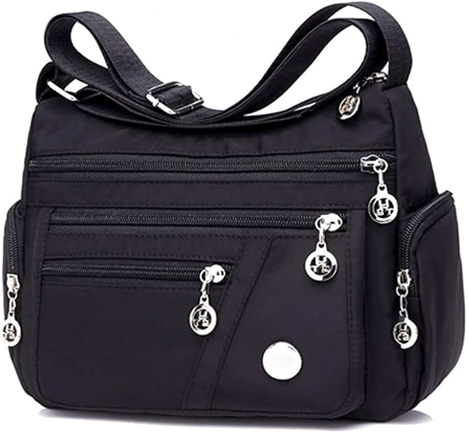 Nylon Oxford Umhängetasche Damen, Wasserfeste Crossbody Handtasche mit 8 Fächern, Reißverschluss Diebstahlschutz Messenger Tasche, Waschbar Freizeittasche für Alltag Einkauf Reise