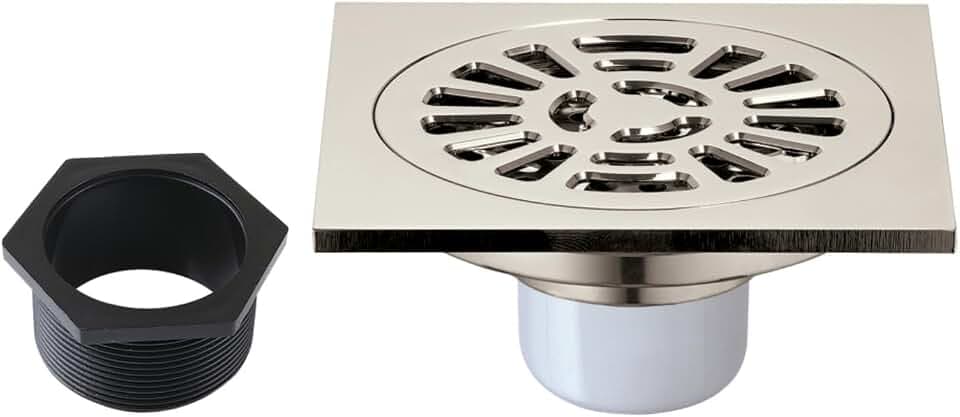 Kingston BSF4267PN 4" Brass Square Grid Shower Drain, Polished Nickel