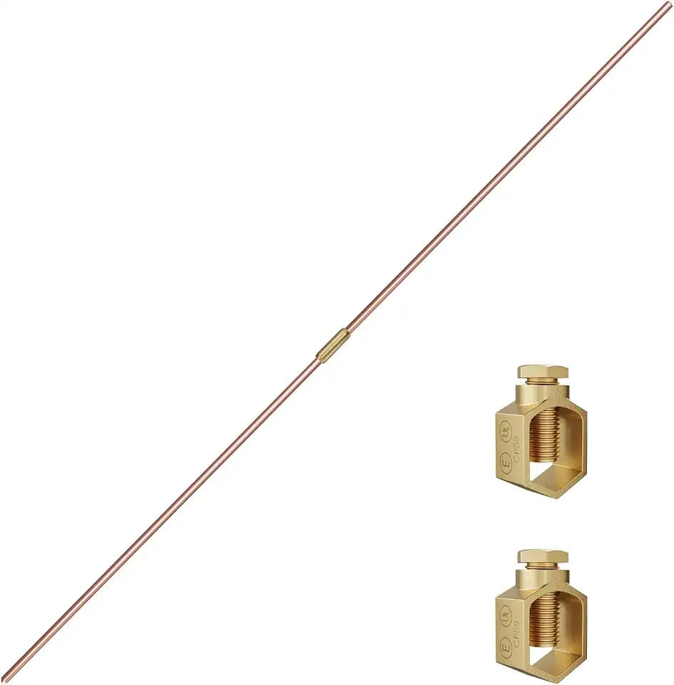 6ft Ground Rod Kit - 1/2'' Bonded Electrical Copper Grounding Rod with Bronze Clamp UL Listed,Great for Fence Lightning Strike Electrode Earthing Rod, Swimming Pool Ground Rods