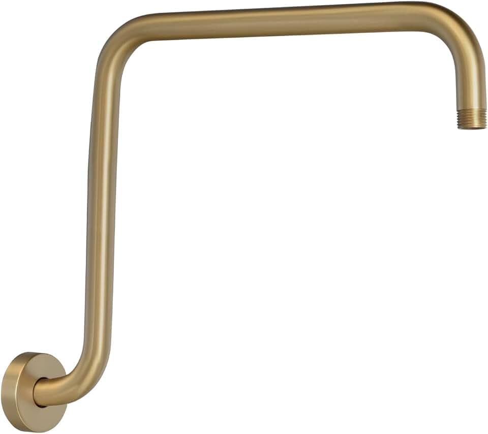 PHASAT S Shaped Shower Arm,High Rise Shower Arm with Flange,Shower Extension Arm Brushed Gold,PU9J02