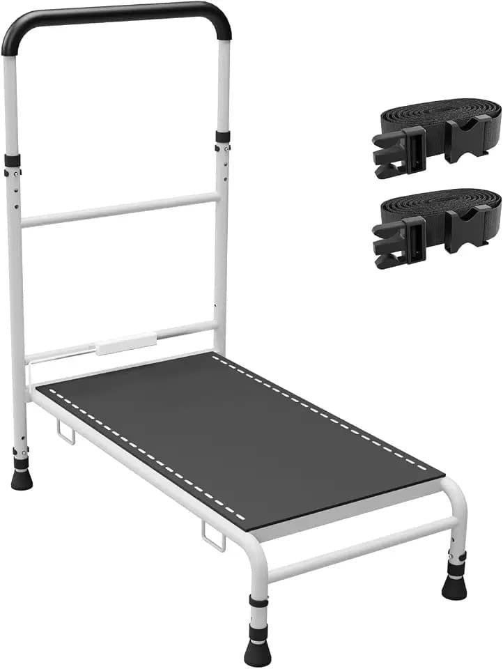 Bedside Step Stool for Elderly - 28.34" L x 16.14" W x 9.84" H Adjustable Handle Motion Sensor LED Light Non-Slip Surface Heavy Duty Steel Supports Up to 400 lbs, White