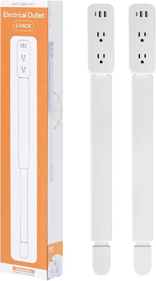 Electrical Outlet Extender Stick - Features USB-A, USB-C and 2 AC Outlets, Extends 22"-34", Rotates 360° Access Hard-to-Reach Outlets, Wall Plug Power Socket Expander Nightstands, Sofa, Desks and More