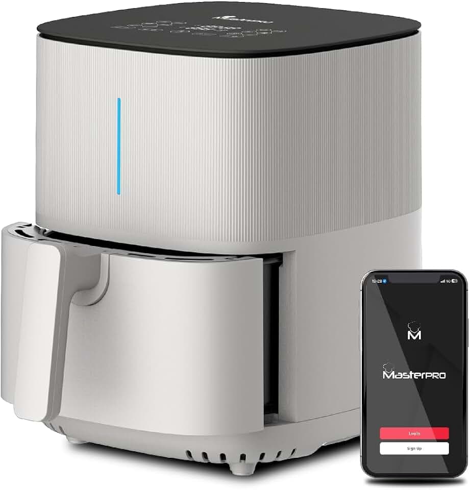 MasterPRO BY CARLO CRACCO - Luftfritteuse 1500W 5L - 12 Programme - LED Touch Control - App Steuerung - Antihaftbeschichtung - Farbe Weiß
