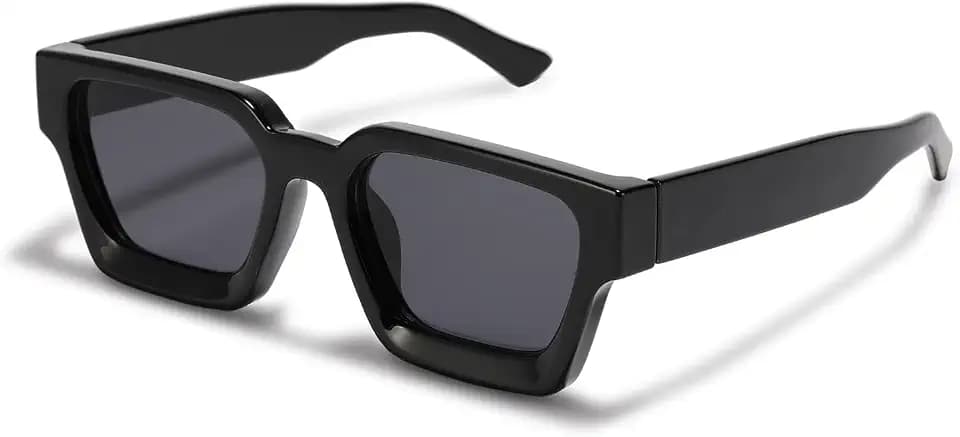 Vintage Rechteck Sonnenbrille für Damen Herren Retro Rechteckig Chunky Quadrat Große Dicke Frame Brille