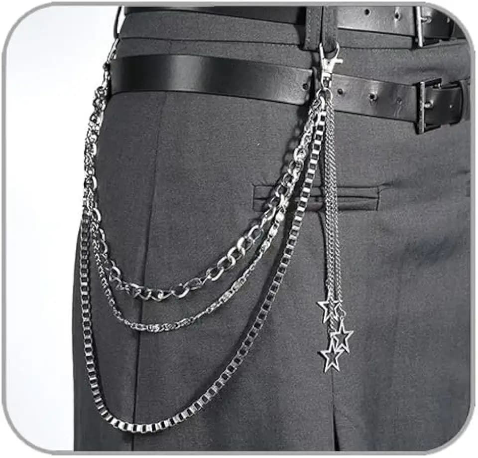 Jean Chain Belt for Men&Women, Pocket Chain Goth Punk Chain Belt Chain Layered Chunky Pants Chain and Vintage Hip Hop Wallet Chain Jewelry Accessory for Women Men