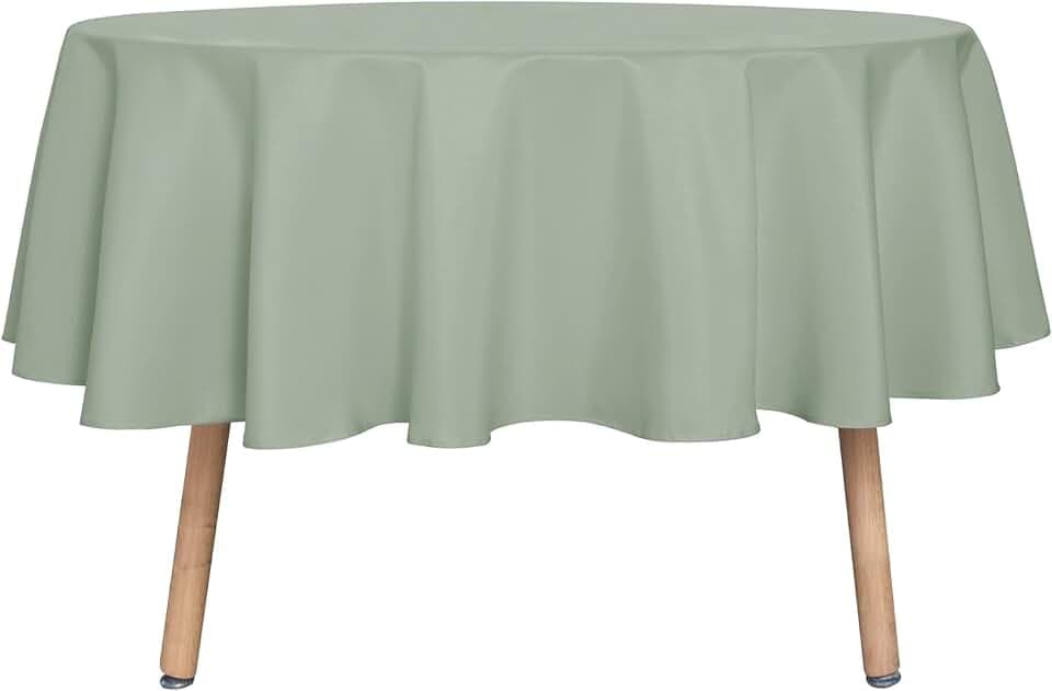 sancua Sage Green Round Tablecloth 60 Inch Diameter for 20-48 Inch Tables