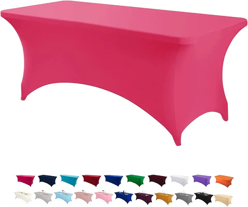Peomeise 6FT Spandex Table Cover Rectangular Stretch Spandex Tablecloth (Hot Pink,6FT)