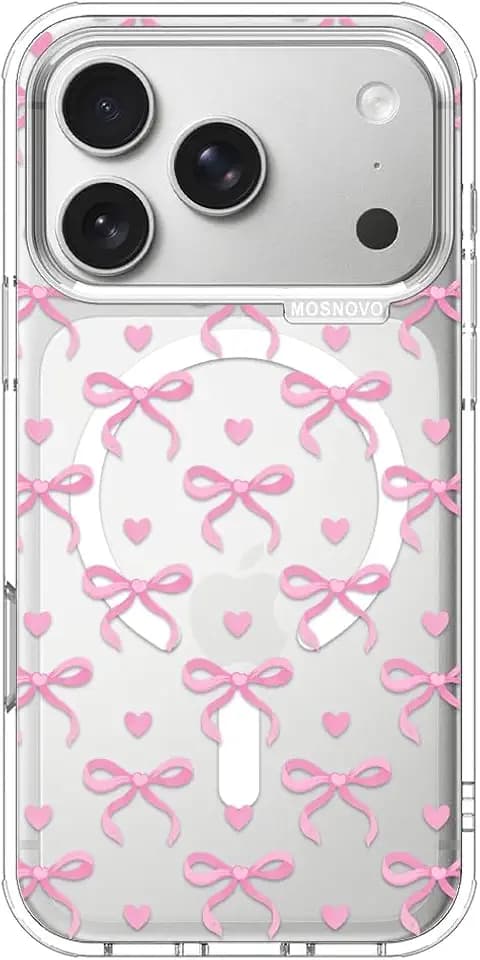 MOSNOVO for iPhone 17 Pro Case | Compatible with Magsafe | Military Grade 6.6ft Drop Tested | Camera Control | Clear with Bowtiful Love Design