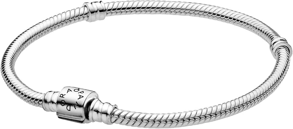 PANDORA Moments Verspieltes Zylinder-Verschluss Schlangen-Gliederarmband aus Sterling Silber, Kompatibel Moments, Größe: 21, 594596C00-21