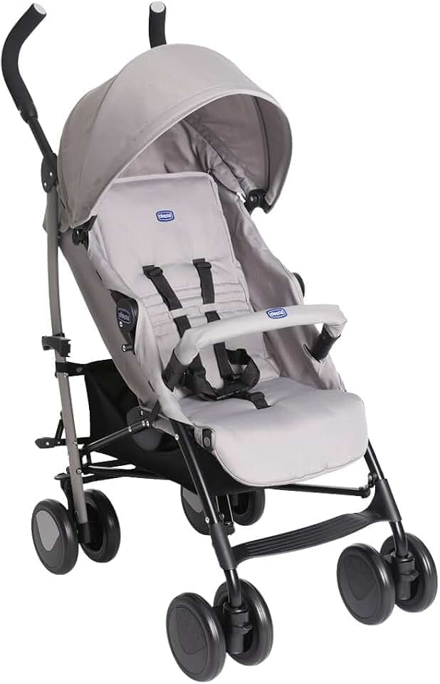 Chicco Echo Lite Kinderwagen, Buggy ab Geburt bis 22 kg, verstellbare Rückenlehne, geräumiger Sitz, Stoßstangenmanschette, Schirmbuggy, Zwillingsbremsen und schwenkbare Vorderräder, Beige